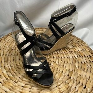Charles by Charles David, black leather wedge sandal with rope heel